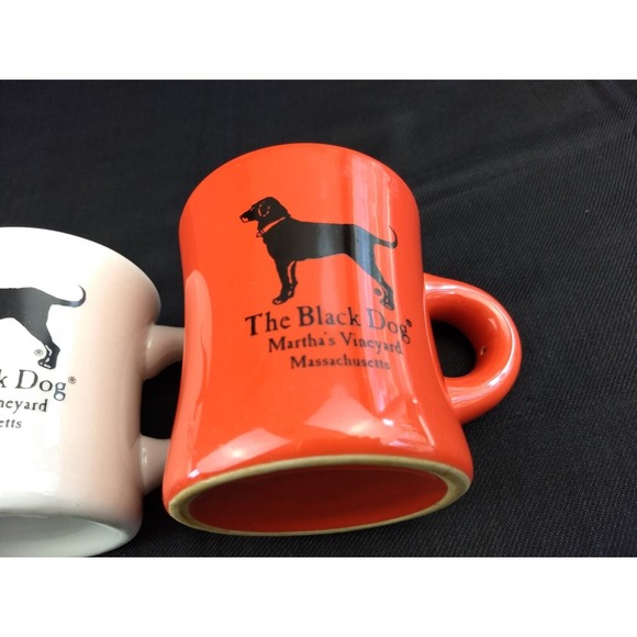 Black Dog Martha's Vineyard Coffee Mugs Orange & White Ceramic Diner Style Set/2 - Picture 11 of 16